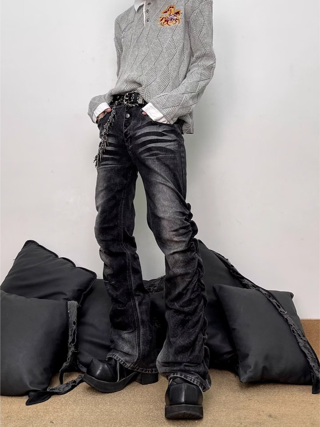 กางเกงยีนส์ผู้ชายทรงสลิมตรง ขา - Streetwear Brand Denim บทวิจารณ์และราคา