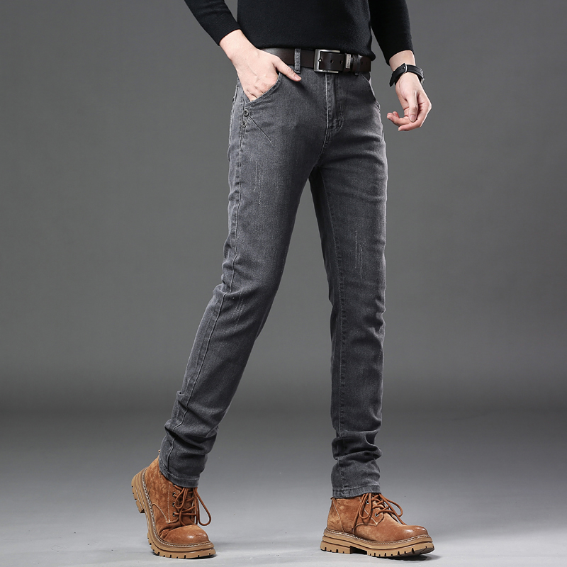 ใหม่สีเทาบริสุทธิ์เกาหลี Slim  - Streetwear Brand Denim บทวิจารณ์และราคา